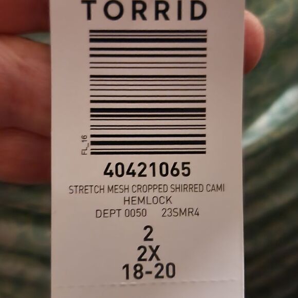 2X 18W 20W Torrid Green Floral Stretch Mesh Cropped Shirred Cami Square Neck Tan - Picture 6 of 6